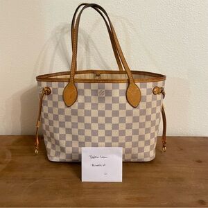 Authentic Louis Vuitton LV Neverfull PM Damier Azur Shoulder Tote Bag Purse